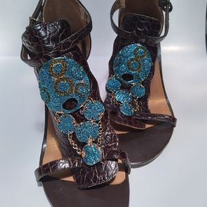 NWOT - ANTEBI - NOTE: SIZES CHECKS -Leather and jewelry Sandal RUNS MORE BIGGER